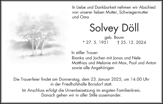 Traueranzeige von Solvey Döll von Kreis-Anzeiger