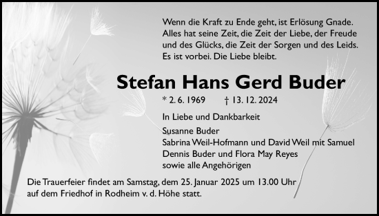 Traueranzeige von Stefan Hans Gerd Buder von Wetterauer Zeitung
