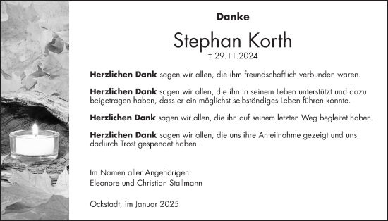 Traueranzeige von Stephan Korth von Wetterauer Zeitung