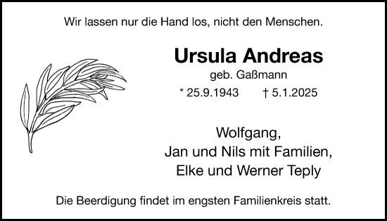 Traueranzeige von Ursula Andreas von Usinger Anzeiger
