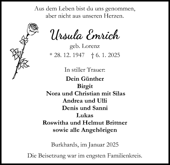 Traueranzeige von Ursula Emrich von Kreis-Anzeiger