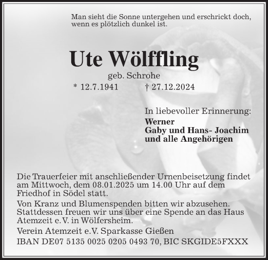Traueranzeige von Ute Wölffling von Wetterauer Zeitung