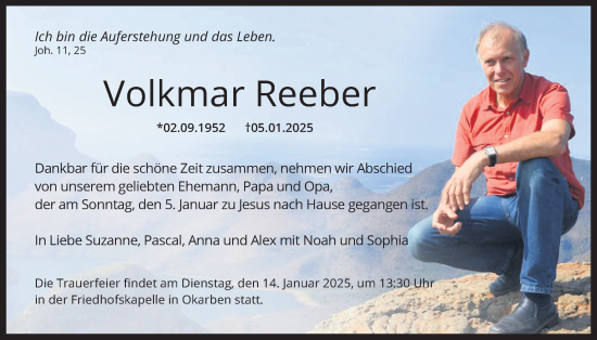 Traueranzeige von Volkmar Reeber von Wetterauer Zeitung