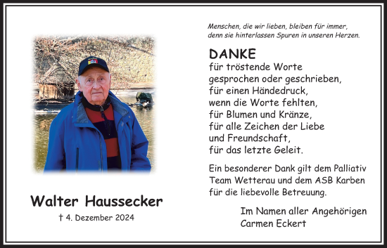 Traueranzeige von Walter Haussecker von Bad Vilbel/Karben