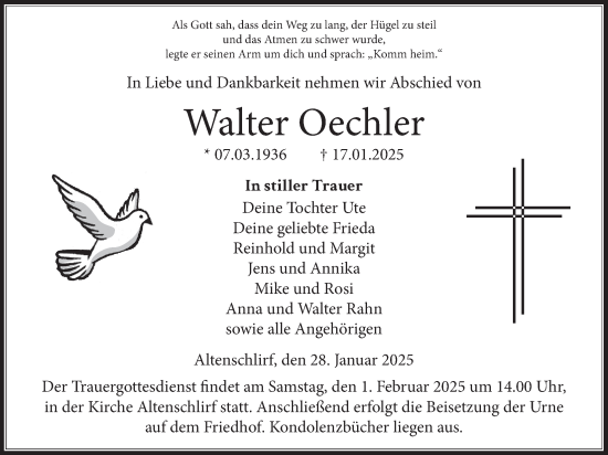 Traueranzeige von Walter Oechler von Lauterbacher Anzeiger