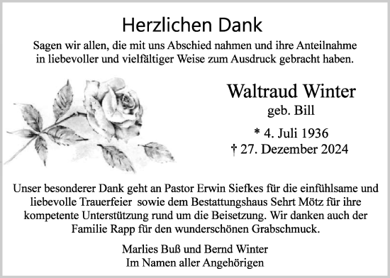 Traueranzeige von Waltraud Winter von Butzbacher Zeitung