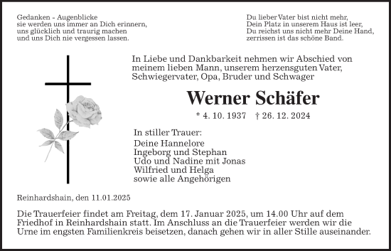 Traueranzeige von Werner Schäfer von Giessener Allgemeine, Alsfelder Allgemeine