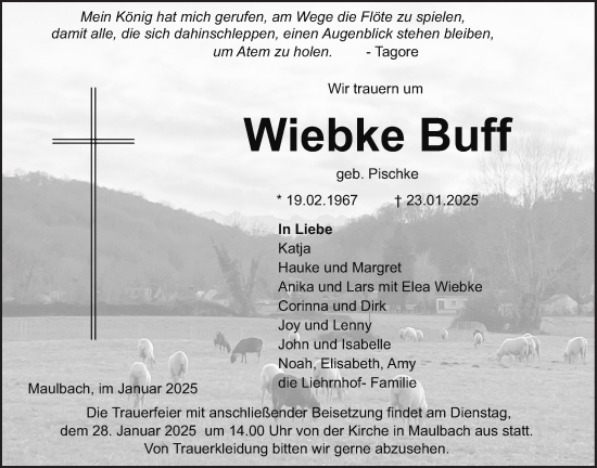 Traueranzeige von Wiebke Buff von Oberhessische Zeitung