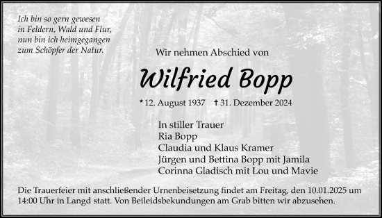 Traueranzeige von Wilfried Bopp von Licher Wochenblatt