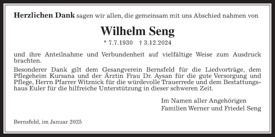 Traueranzeige von Wilhelm Seng von Mücker Stimme