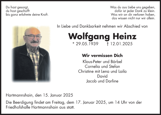 Traueranzeige von Wolfgang Heinz von Kreis-Anzeiger, Lauterbacher Anzeiger