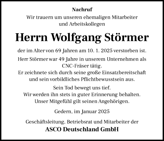 Traueranzeige von Wolfgang Störmer von Kreis-Anzeiger