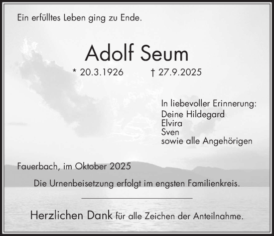 Traueranzeige von Adolf Seum von Kreis-Anzeiger
