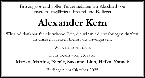 Traueranzeige von Alexander Kern von Kreis-Anzeiger