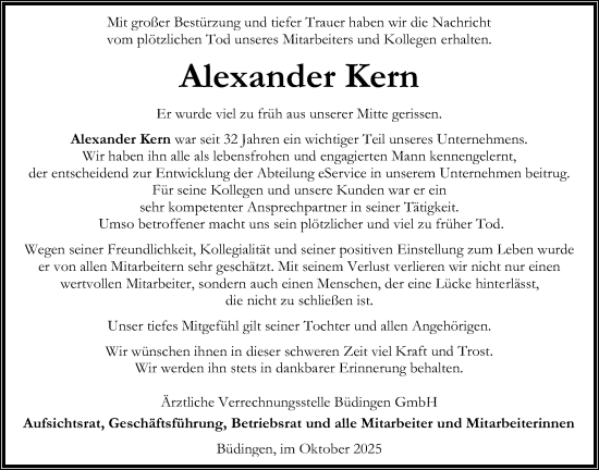 Traueranzeige von Alexander Kern von Kreis-Anzeiger
