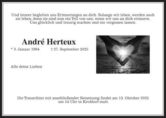 Traueranzeige von André Herteux von Giessener Allgemeine, Alsfelder Allgemeine