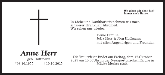 Traueranzeige von Anne Herr von Giessener Allgemeine, Alsfelder Allgemeine, Wetterauer Zeitung