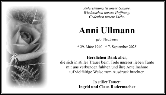 Traueranzeige von Anni Ullmann von Wetterauer Zeitung