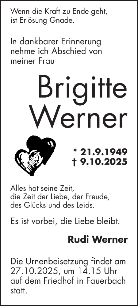 Traueranzeige von Brigitte Werner von Wetterauer Zeitung
