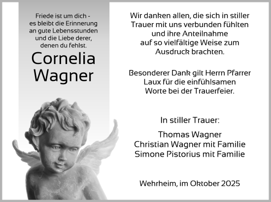 Traueranzeige von Cornelia Wagner von Usinger Anzeiger, Usinger Anzeigenblatt