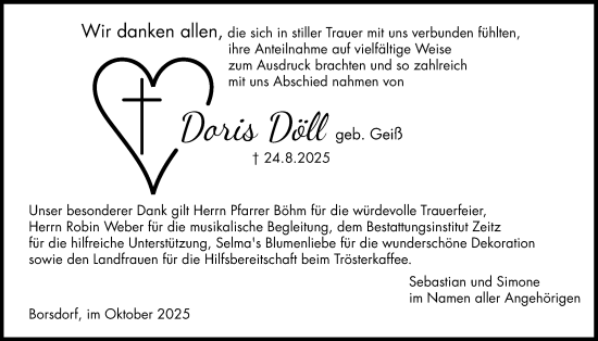 Traueranzeige von Doris Döll von Kreis-Anzeiger