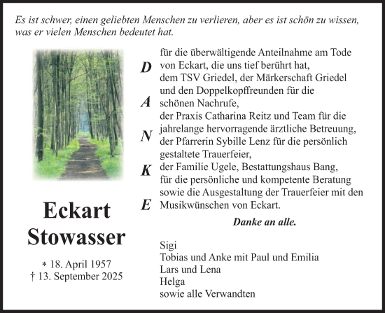 Traueranzeige von Eckart Stowasser von Butzbacher Zeitung