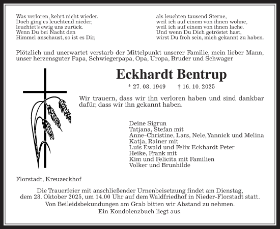 Traueranzeige von Eckhardt Bentrup von Wetterauer Zeitung