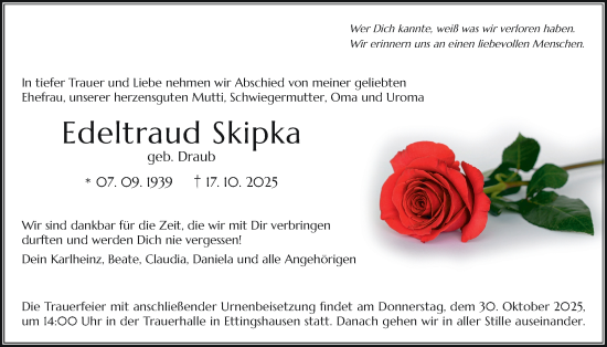 Traueranzeige von Edeltraud Skipka von Licher Wochenblatt