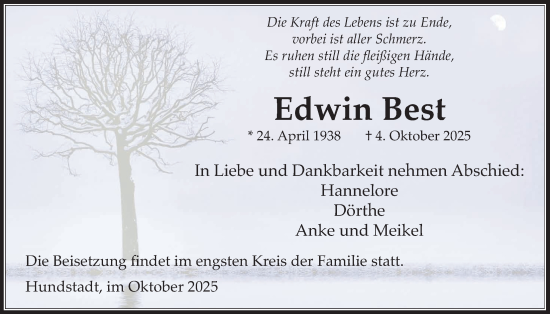 Traueranzeige von Edwin Best von Usinger Anzeigenblatt