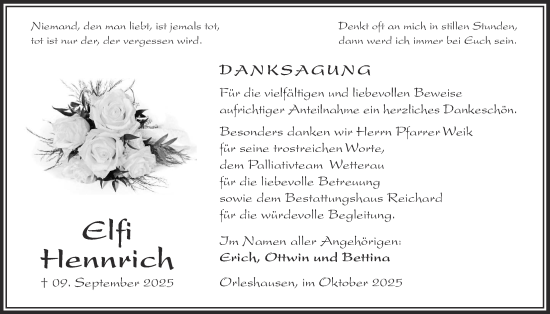 Traueranzeige von Elfi Hennrich von Kreis-Anzeiger