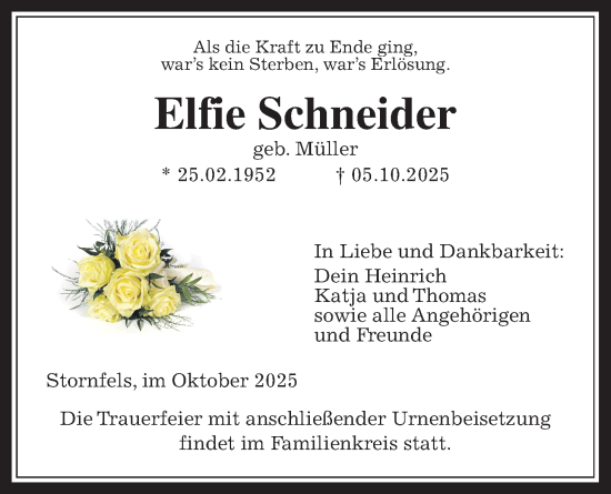 Traueranzeige von Elfie Schneider von Kreis-Anzeiger