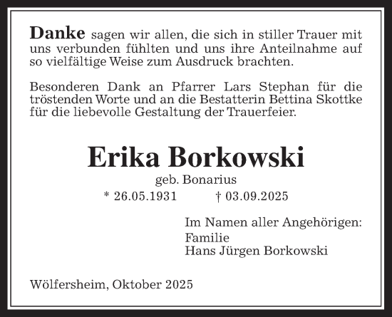 Traueranzeige von Erika Borkowski von Wetterauer Zeitung