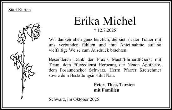 Traueranzeige von Erika Michel von Oberhessische Zeitung