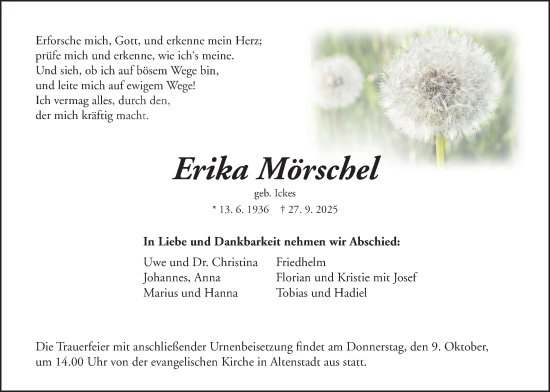 Traueranzeige von Erika Mörschel von Kreis-Anzeiger