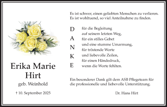 Traueranzeige von Erika Marie Hirt von Bad Vilbel/Karben
