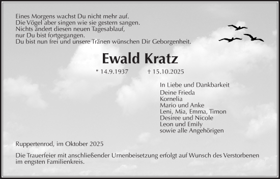 Traueranzeige von Ewald Kratz von Mücker Stimme