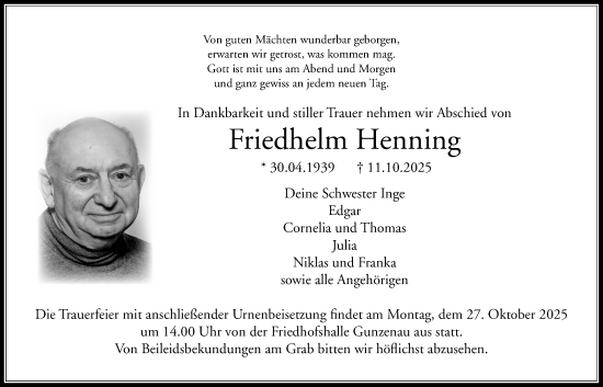 Traueranzeige von Friedhelm Henning von Lauterbacher Anzeiger