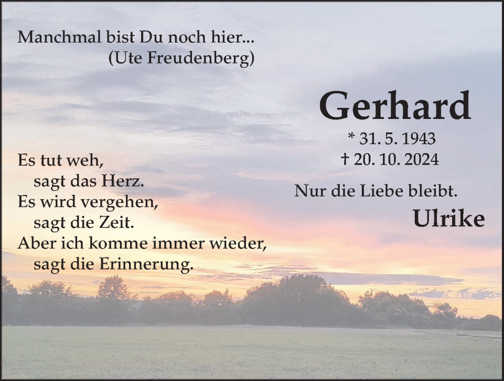  Traueranzeige für Gerhard Enders vom 23.10.2025 aus Mücker Stimme