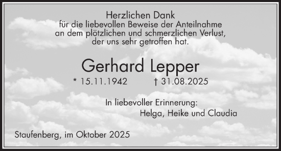 Traueranzeige von Gerhard Lepper von Giessener Allgemeine, Alsfelder Allgemeine, Giessener Anzeiger
