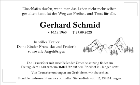 Traueranzeige von Gerhard Schmid von Licher Wochenblatt