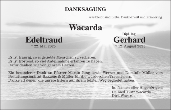 Traueranzeige von Gerhard Wacarda von Laubacher Anzeiger
