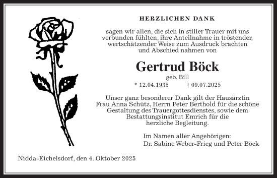 Traueranzeige von Gertrud Böck von Kreis-Anzeiger