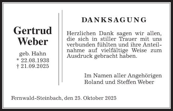 Traueranzeige von Gertrud Weber von Giessener Allgemeine, Alsfelder Allgemeine