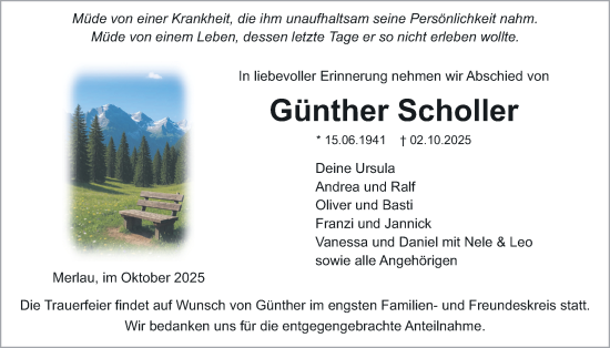 Traueranzeige von Günther Scholler von Giessener Allgemeine, Alsfelder Allgemeine