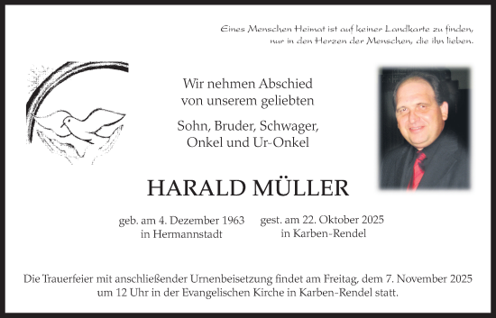 Traueranzeige von Harald Müller von Bad Vilbel/Karben