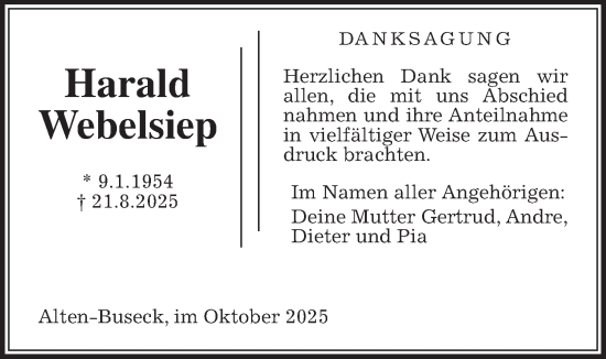 Traueranzeige von Harald Webelsiep von Giessener Allgemeine, Alsfelder Allgemeine