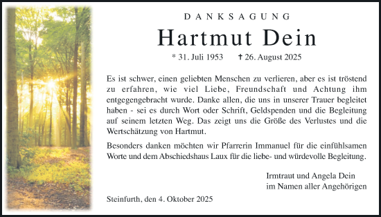 Traueranzeige von Hartmut Dein von Wetterauer Zeitung