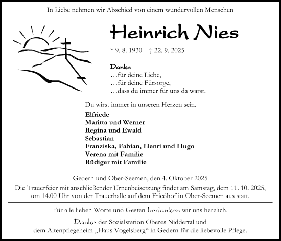 Traueranzeige von Heinrich Nies von Kreis-Anzeiger