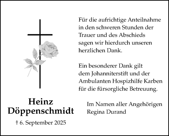 Traueranzeige von Heinz Döppenschmidt von Bad Vilbel/Karben