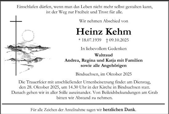 Traueranzeige von Heinz Kehm von Kreis-Anzeiger